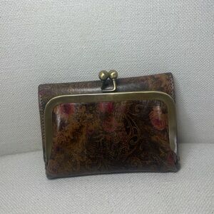 Floral Brown Leather Kiss-Lock Wallet